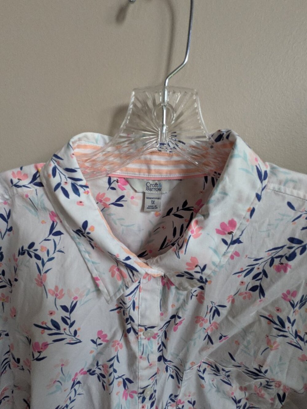 Croft & Barrow white floral long sleeve roll tab cotton button down shirt #750
